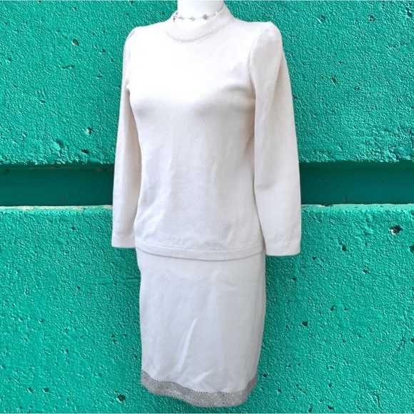 VINTAGE St. John Evening by Marie Gray skirt SET sz XS/S ecru sequins EUC VTG - Picture 12 of 16